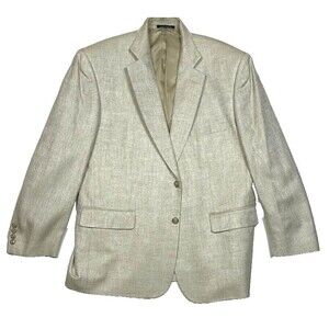 Towncraft Mens 44 R 100% Silk Beige Blazer Lined Herringbone Tan Sports Coat
